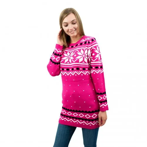 Miss Lulu Ladies Pink Christmas Jumper with Snowflake Pattern - Cozy & Stylish, Large Size