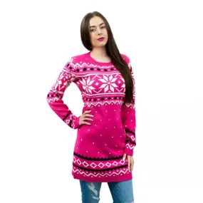 Miss Lulu Ladies Pink Christmas Jumper with Snowflake Pattern - Cozy & Stylish, Large Size