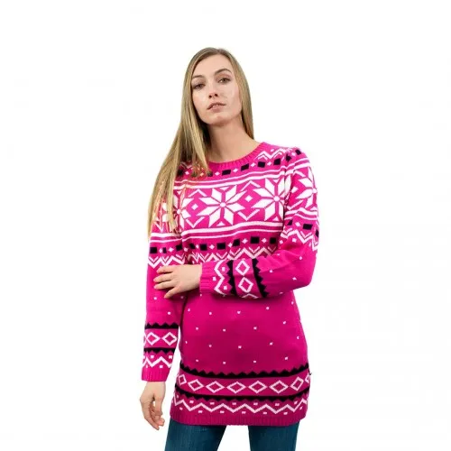 Miss Lulu Ladies Pink Christmas Jumper with Snowflake Pattern - Cozy & Stylish, Large Size