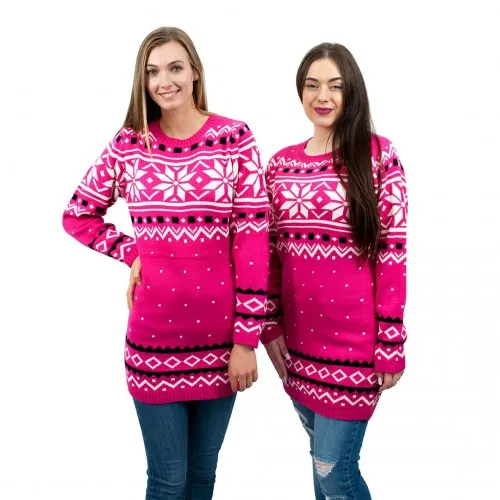 Miss Lulu Ladies Pink Christmas Jumper with Snowflake Pattern - Cozy & Stylish, Large Size