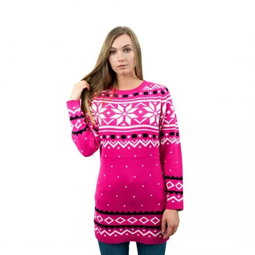 Miss Lulu Ladies Pink Christmas Jumper with Snowflake Pattern - Cozy & Stylish, Large Size