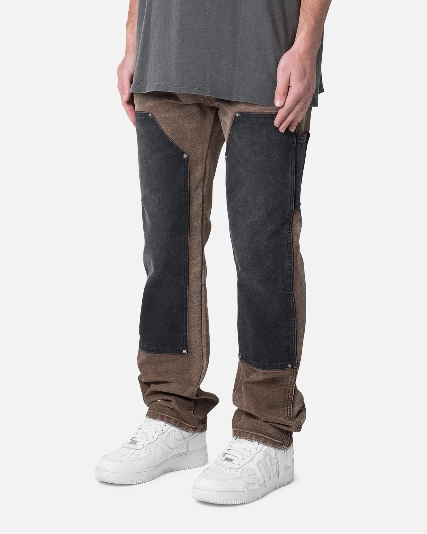 MNML Contrast Double Knee Denim Jeans Brown