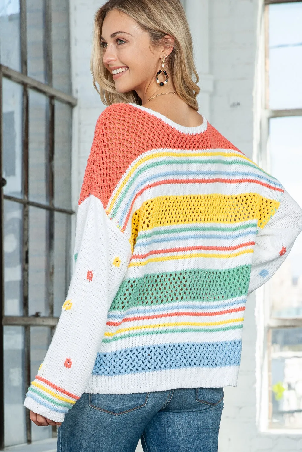 Multicolor Knitted Pullover Long Sleeve Cute Sweater