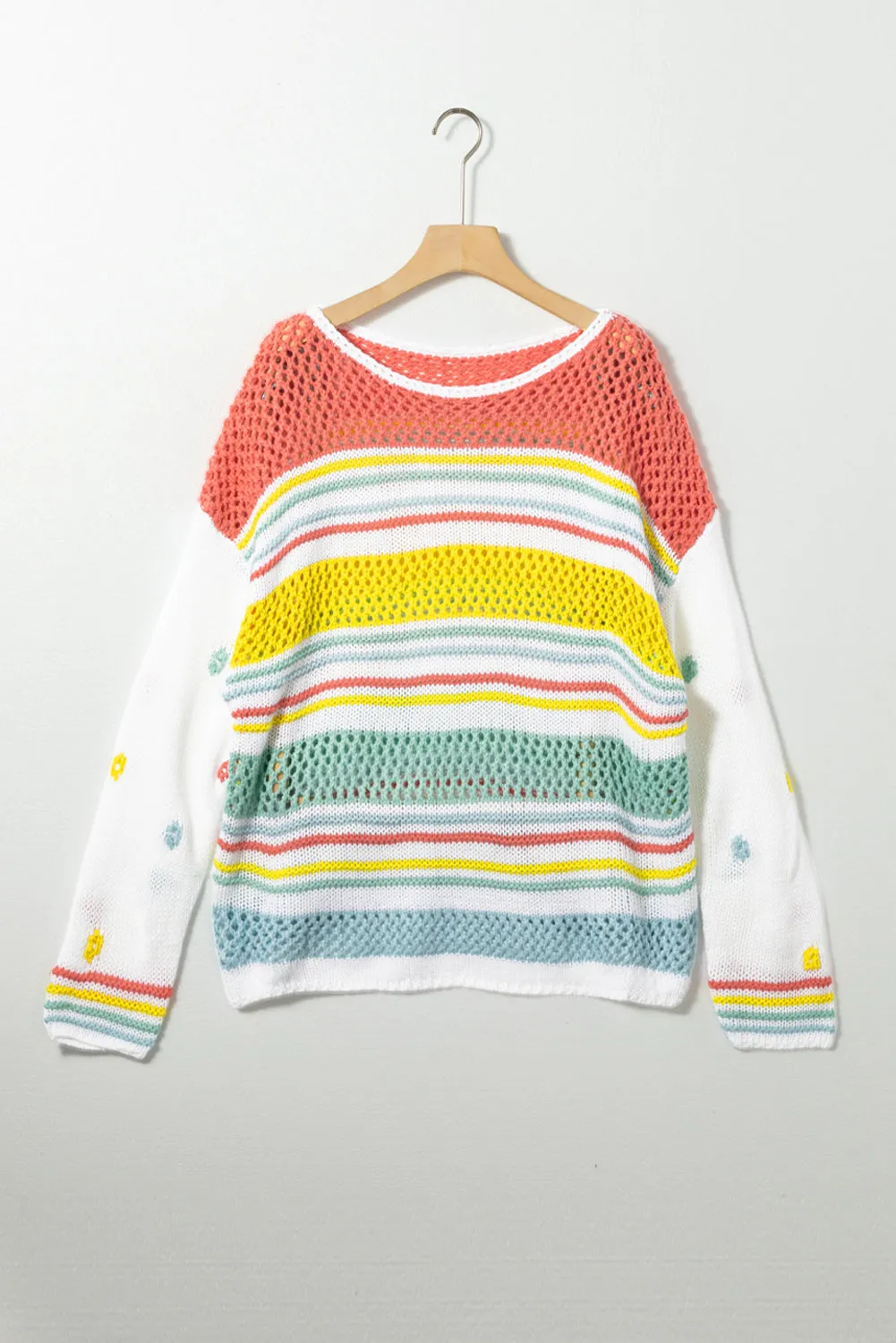 Multicolor Knitted Pullover Long Sleeve Cute Sweater