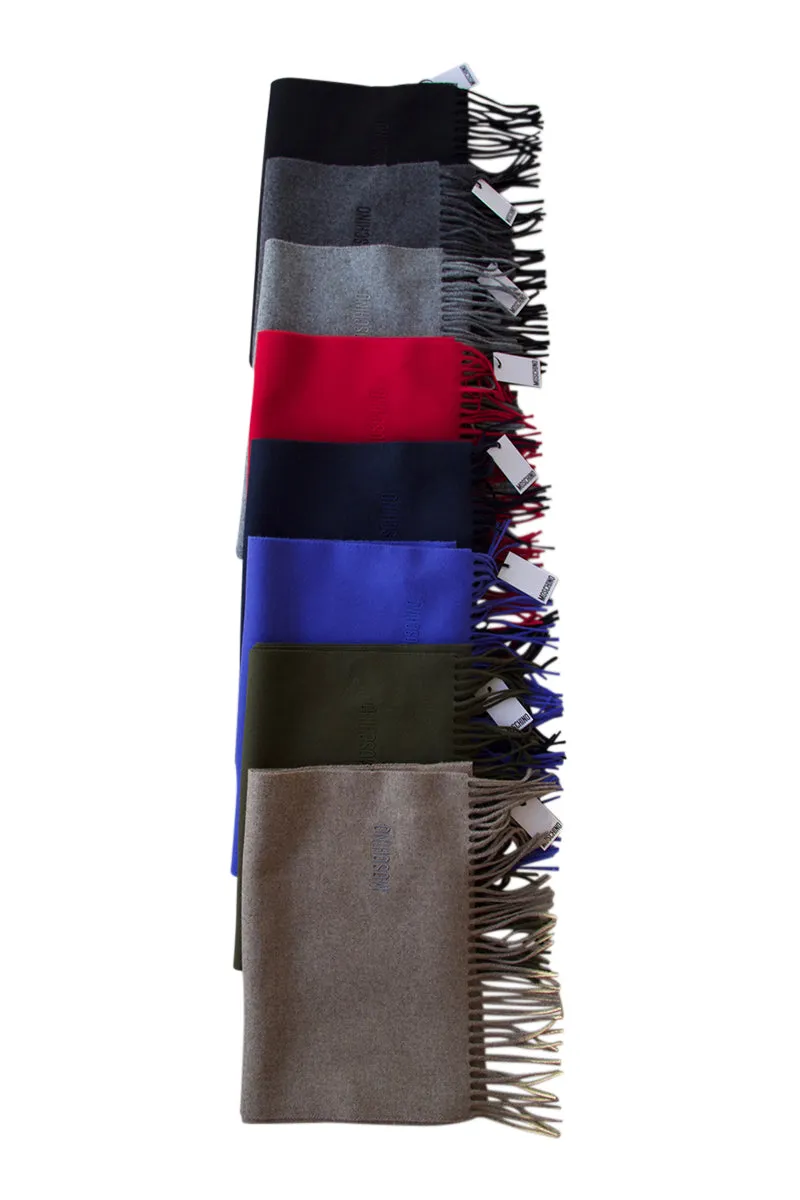 Navy blue merino wool scarf by Moschino