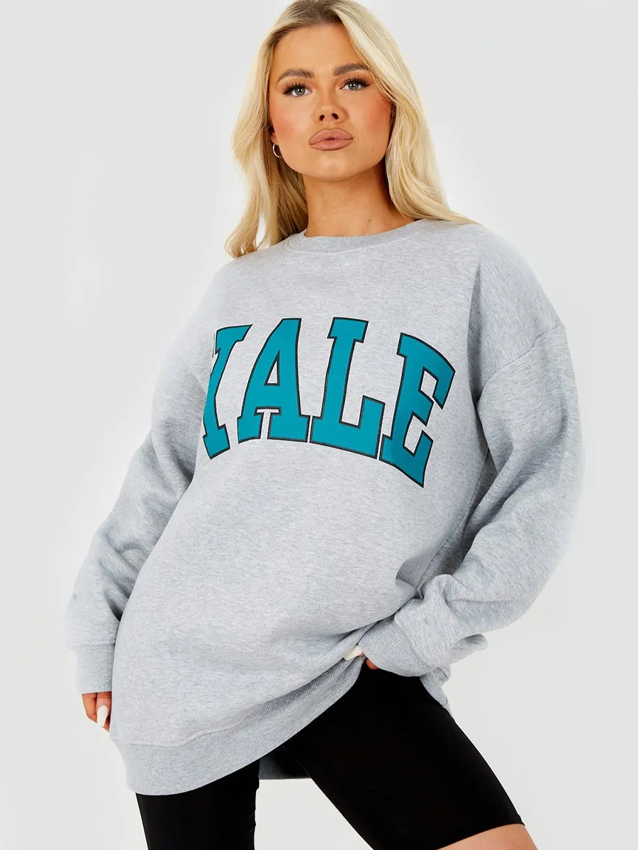 Nessy YALE Graphic Sweatshirt Jumper In Grey