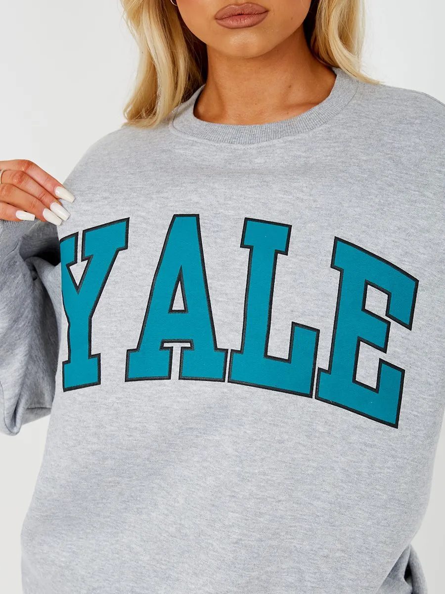 Nessy YALE Graphic Sweatshirt Jumper In Grey