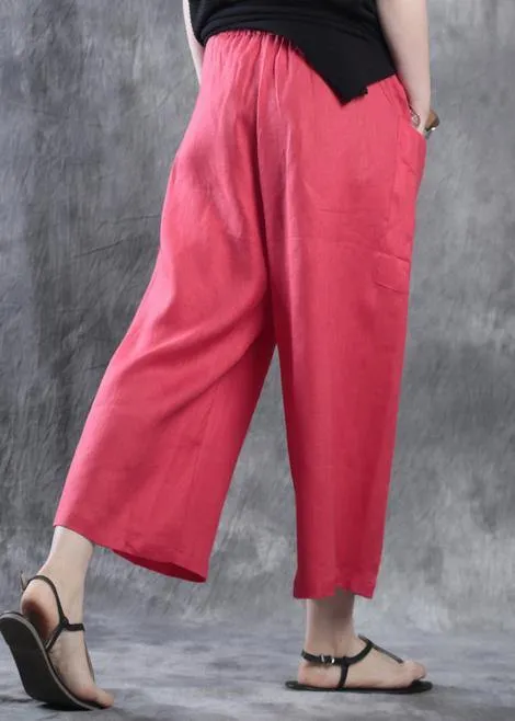 new white red linen women casual crop pants