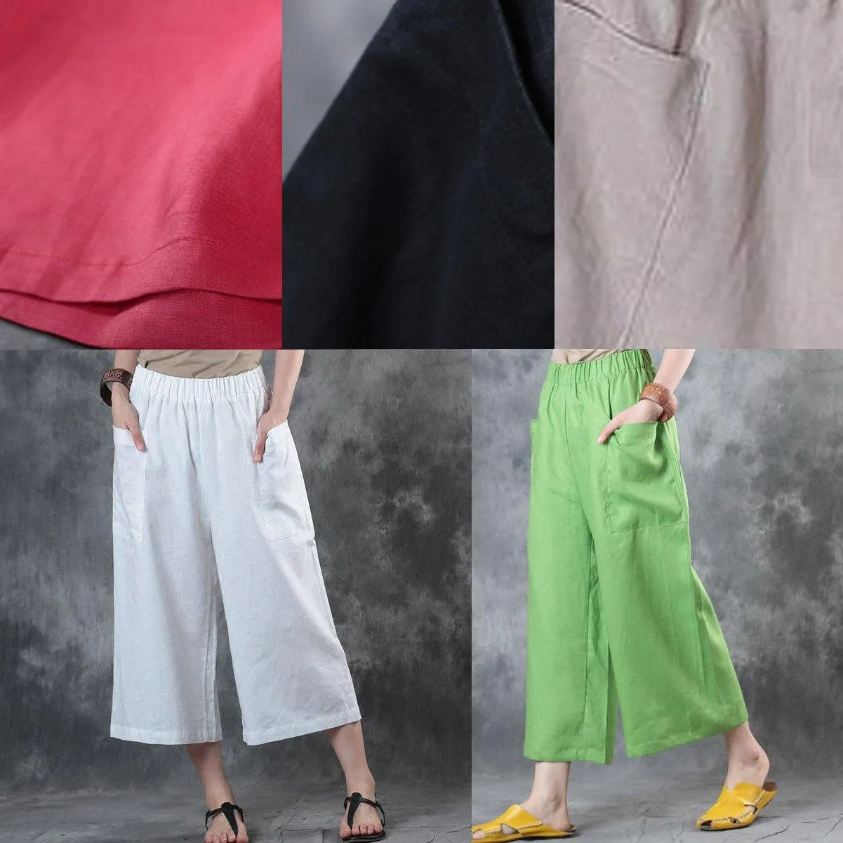 new white red linen women casual crop pants