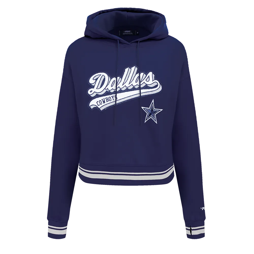 NFL DALLAS COWBOYS SCRIPT TAIL WOMEN'S RIB FLC CROPPED PO HOODIE (MIDNIGHT NAVY)