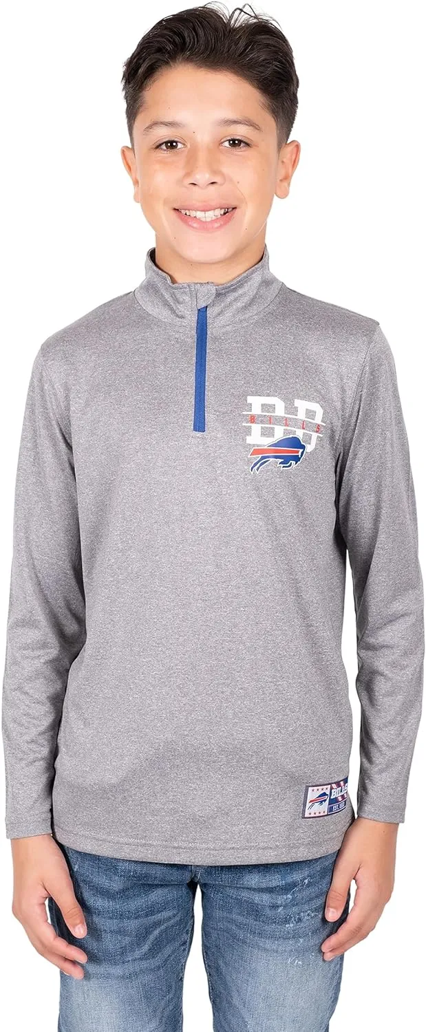 NFL Official Youth Super Soft Quarter Zip Long Sleeve T-Shirt|Buffalo Bills