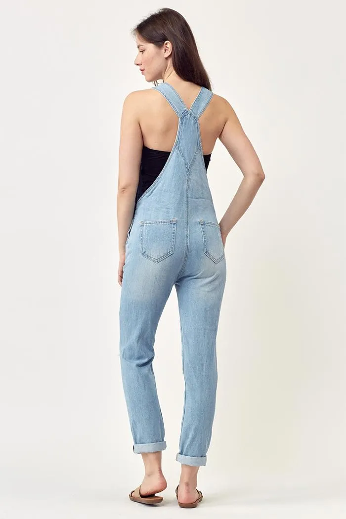 Non-Stretch Relaxed Fit Distressed Overalls