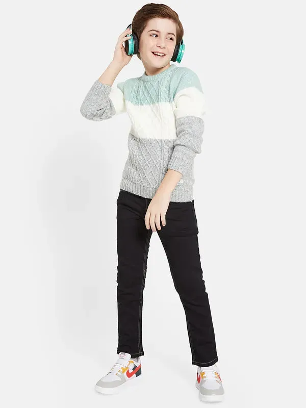 Octave Boys Blue White Cable Knit Pullover