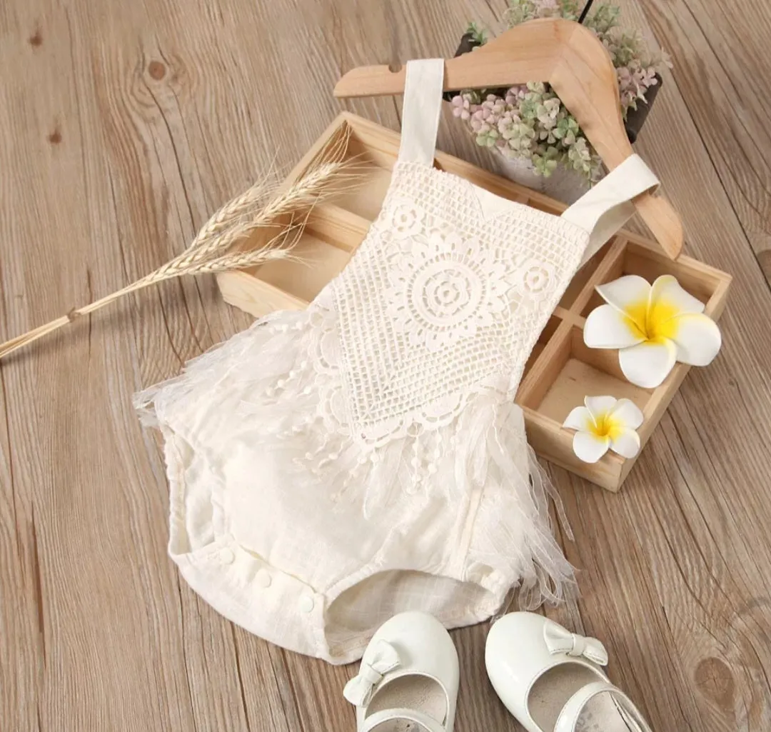 Off White Lace Vintage Boho Romper #1000400