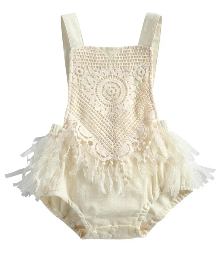 Off White Lace Vintage Boho Romper #1000400