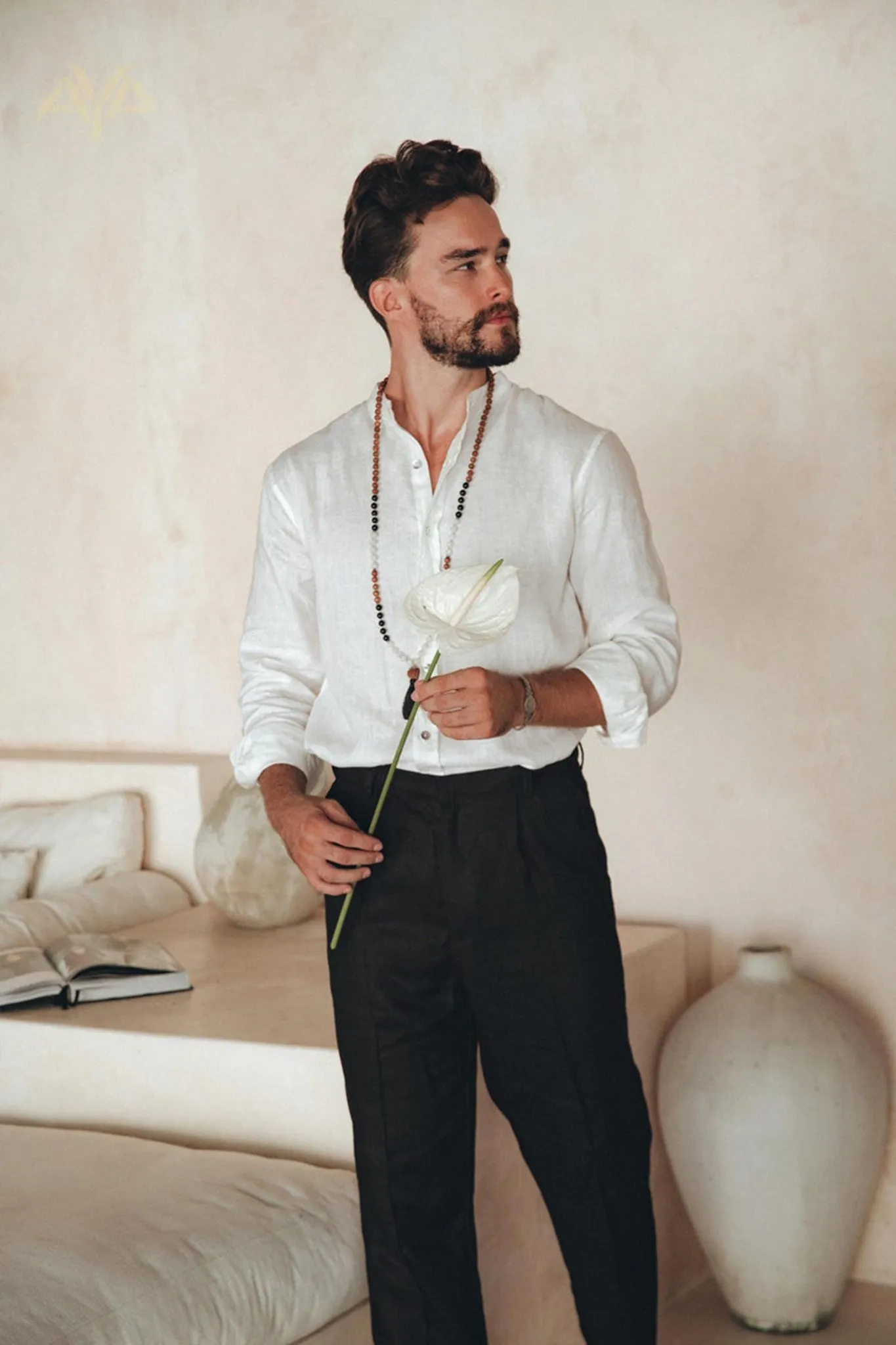 Off-White Linen Classic Minimalist Shirt for Men