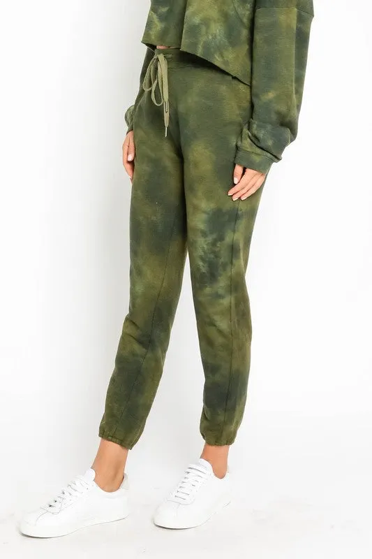 OLIVE TIE DYE DRAWSTRING JOGGERS