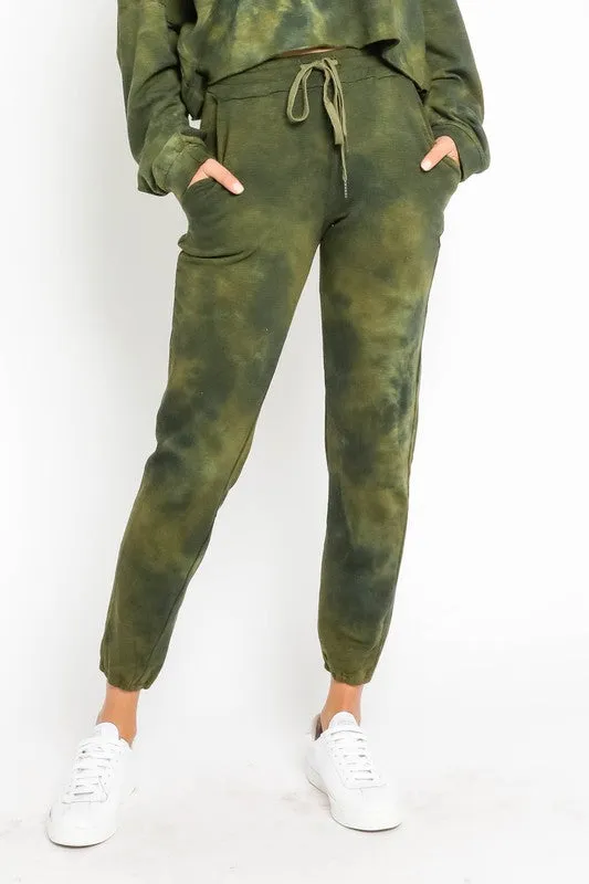 OLIVE TIE DYE DRAWSTRING JOGGERS