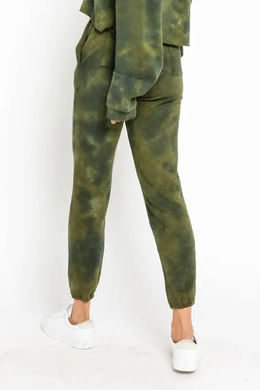 OLIVE TIE DYE DRAWSTRING JOGGERS