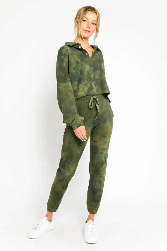 OLIVE TIE DYE DRAWSTRING JOGGERS