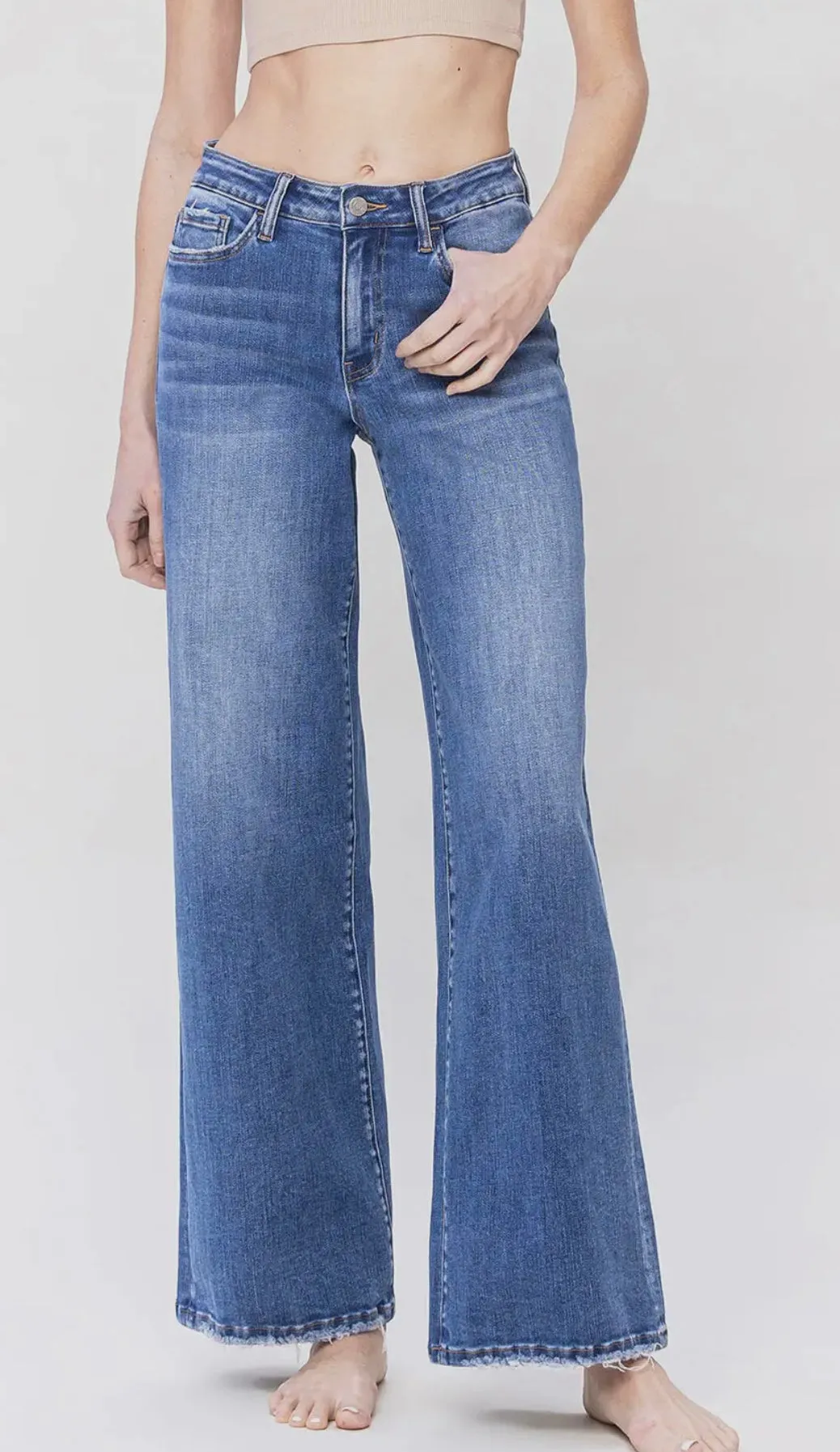 Olivia medium wash high rise wide leg denim - vervet