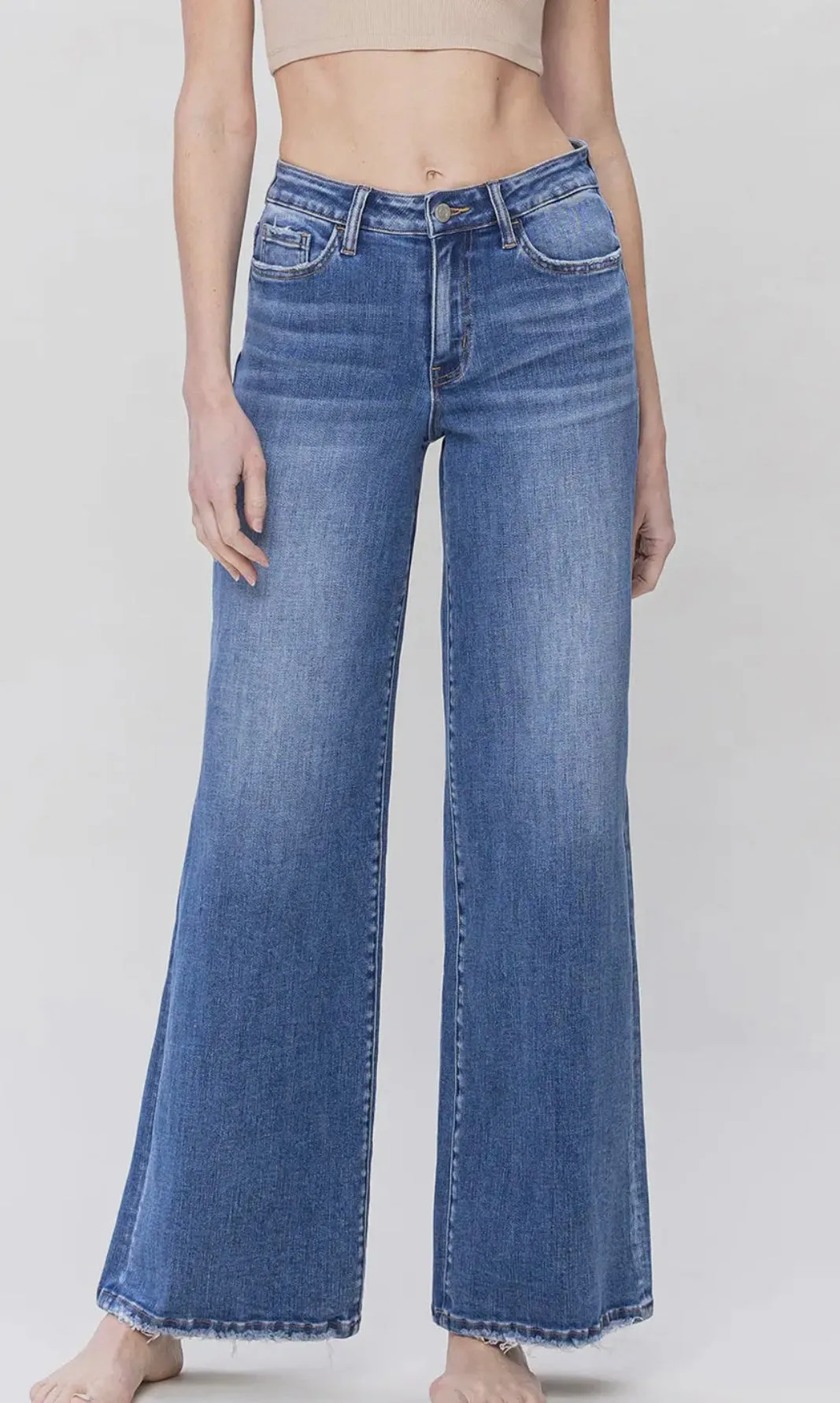 Olivia medium wash high rise wide leg denim - vervet