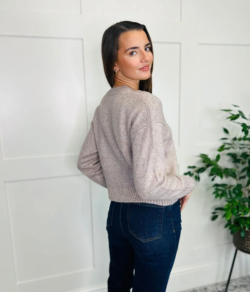 Pale Pink Fine Knit Cropped Jumper