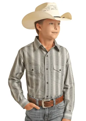 Panhandle Boy's Grey Aztec Stripe Snap Long Sleeve Western Shirt PSBSOSRZ61