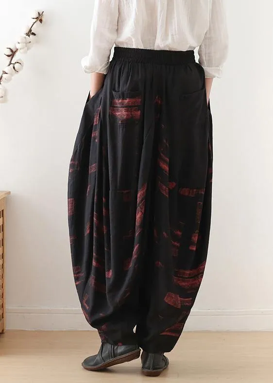 Pants red printed wide leg autumn cotton and linen literary linen harem pants