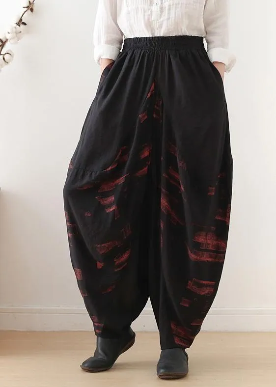 Pants red printed wide leg autumn cotton and linen literary linen harem pants