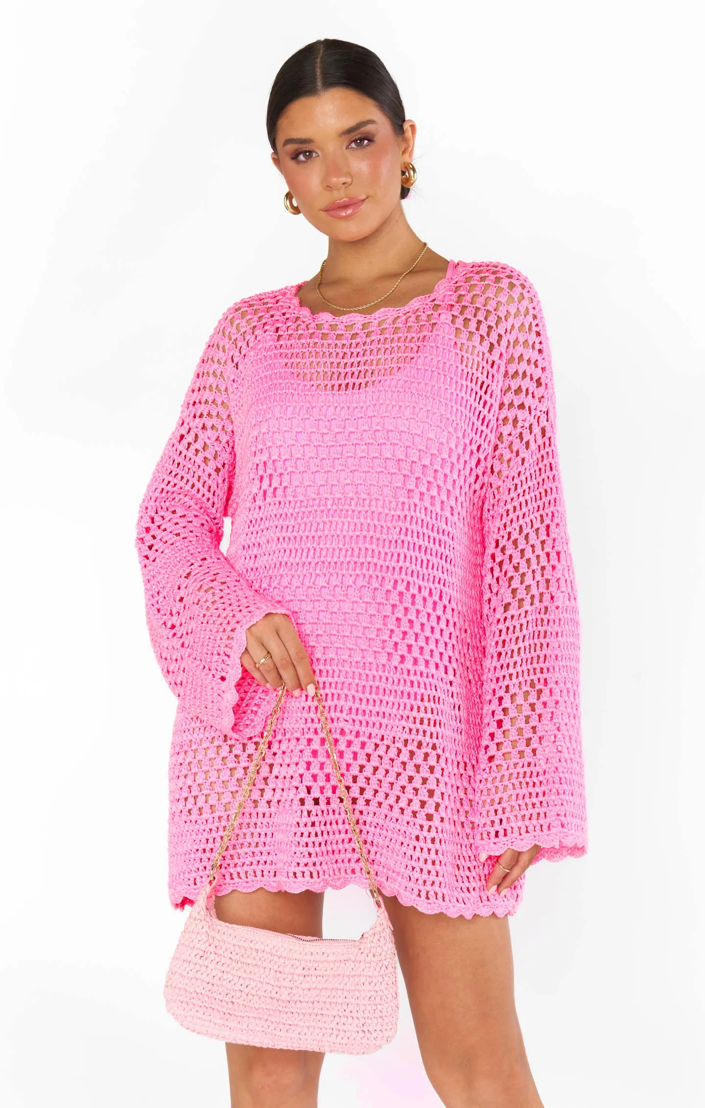 Paula Pullover ~ Bubblegum Pink Crochet