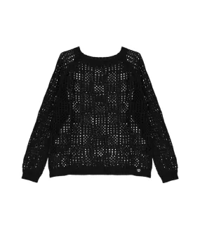 Please black perforated knit pullover