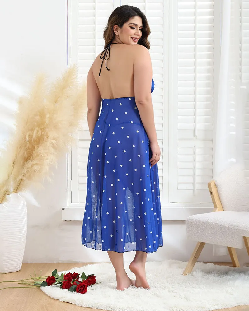 Plus Size Bow Tie Polka Dot Long Dress