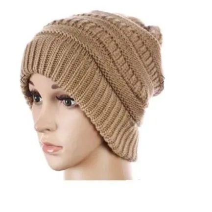 Ponytail Beanie Women's Big Girls Ribbed Hats