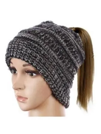 Ponytail Beanie Women's Big Girls Ribbed Hats