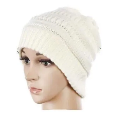 Ponytail Beanie Women's Big Girls Ribbed Hats