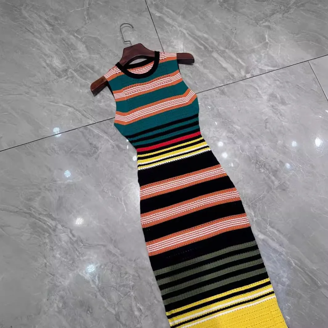 Pre Order:  Multicolor Stripe Sleeveless Knitted Dress