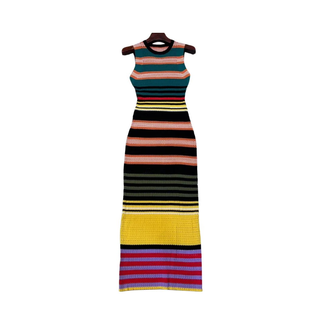 Pre Order:  Multicolor Stripe Sleeveless Knitted Dress