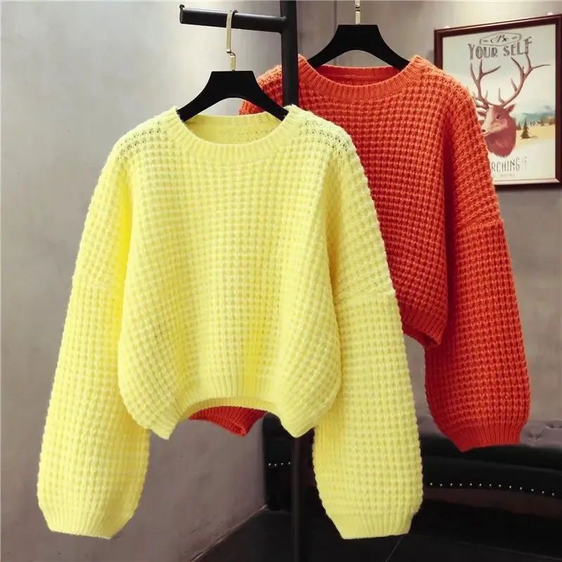 Pre Order:  O-Neck Knitted Pullover Loose Sweater