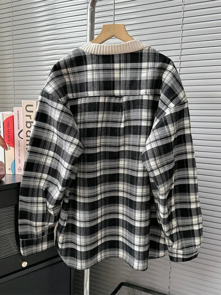 Pre Order:  Plaid Patchwork Loose Knit Sweater