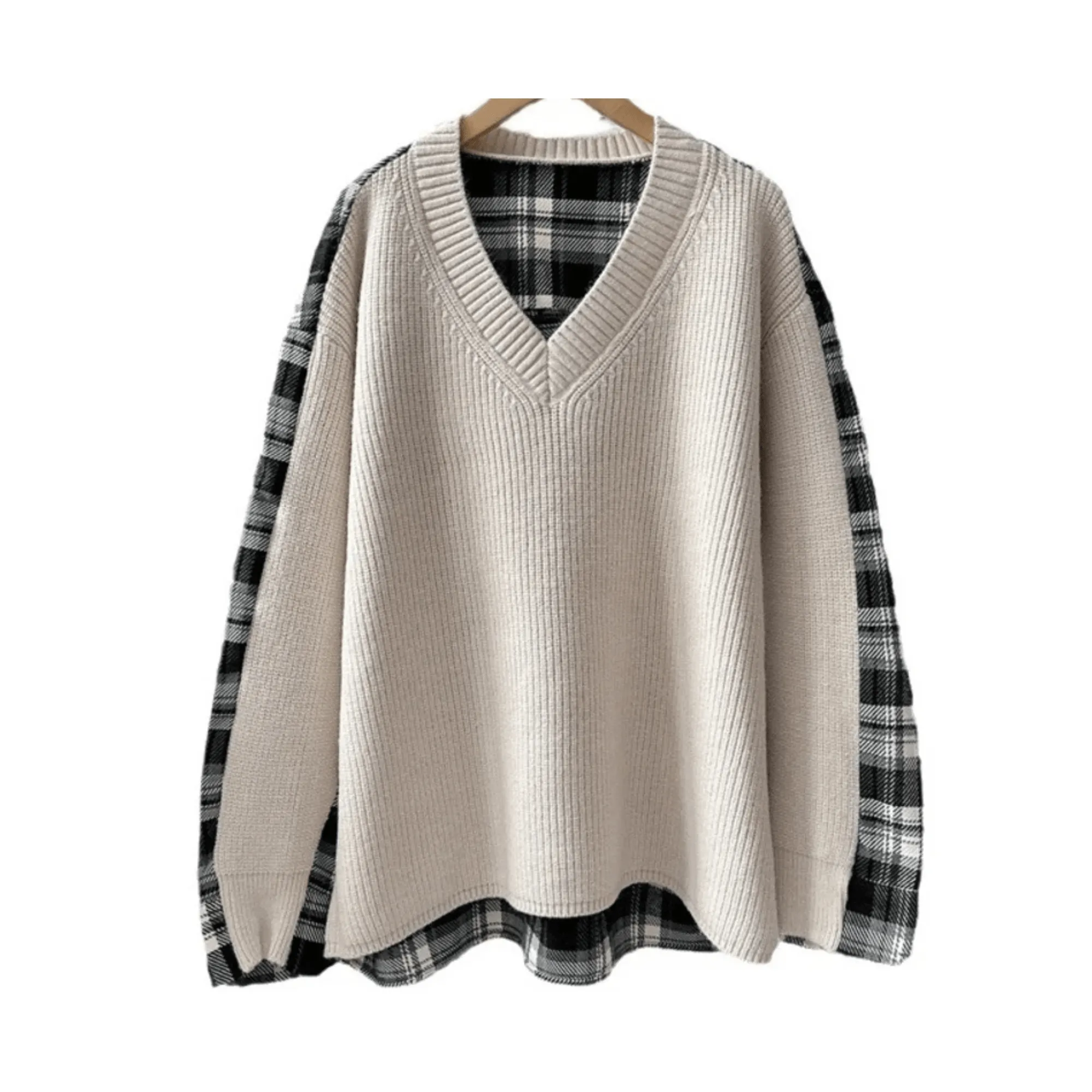 Pre Order:  Plaid Patchwork Loose Knit Sweater