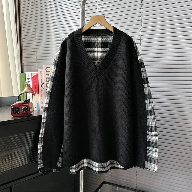 Pre Order:  Plaid Patchwork Loose Knit Sweater