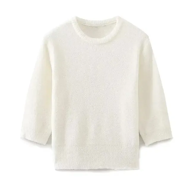 Pre Order:  Ribbed Trim Knitted Cropped Sweater