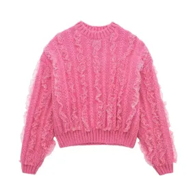 Pre Order:  Ruffled Lace Knitted Sweater