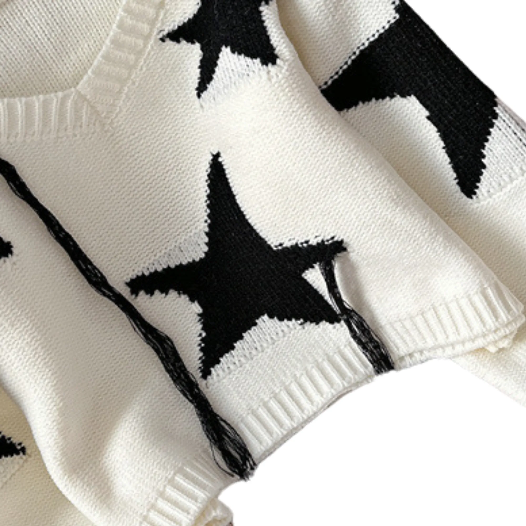 Pre Order:  Stars Pattern V-Neck Knitted Sweater