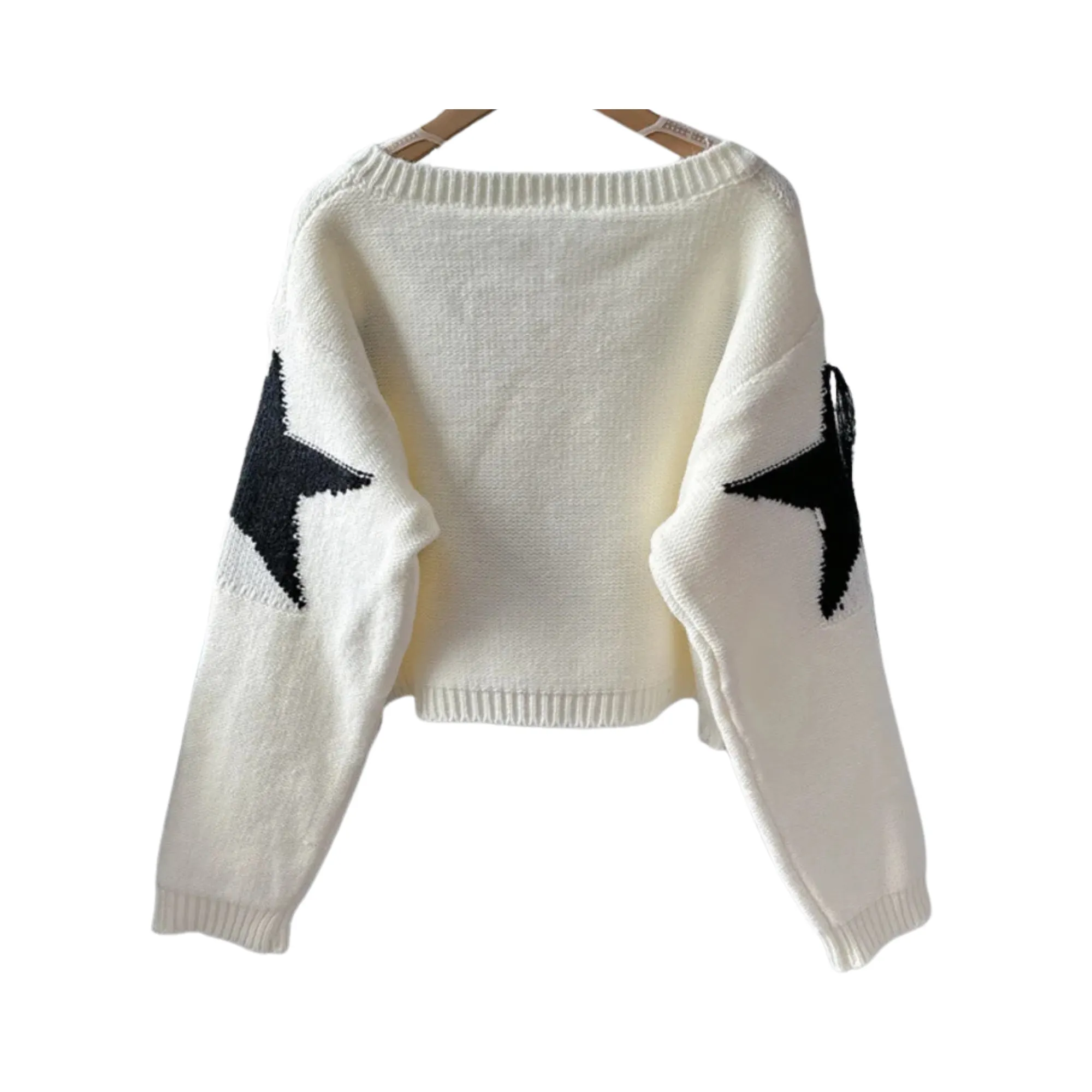 Pre Order:  Stars Pattern V-Neck Knitted Sweater