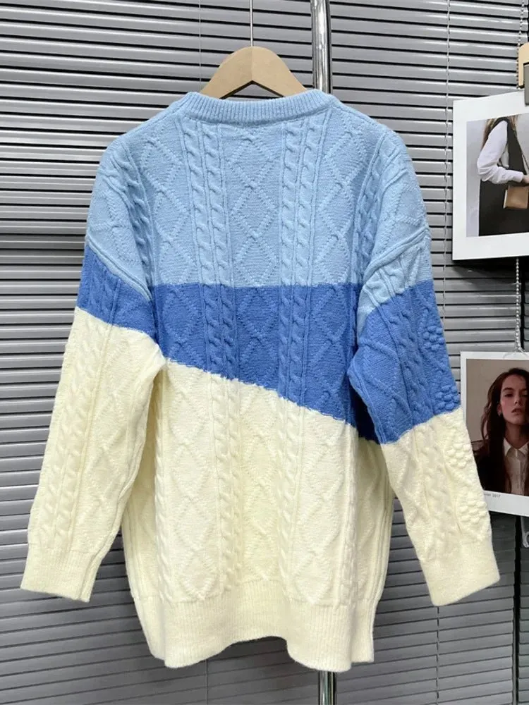 Pre Order:  Tri-Color Cable Knit Sweater