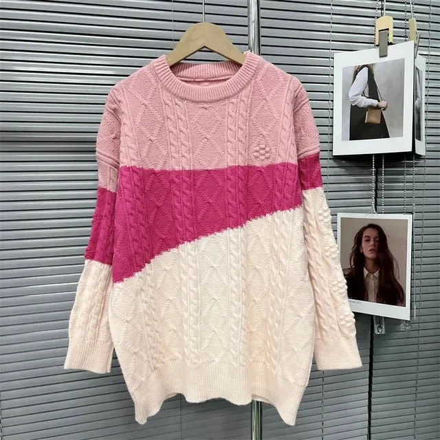 Pre Order:  Tri-Color Cable Knit Sweater