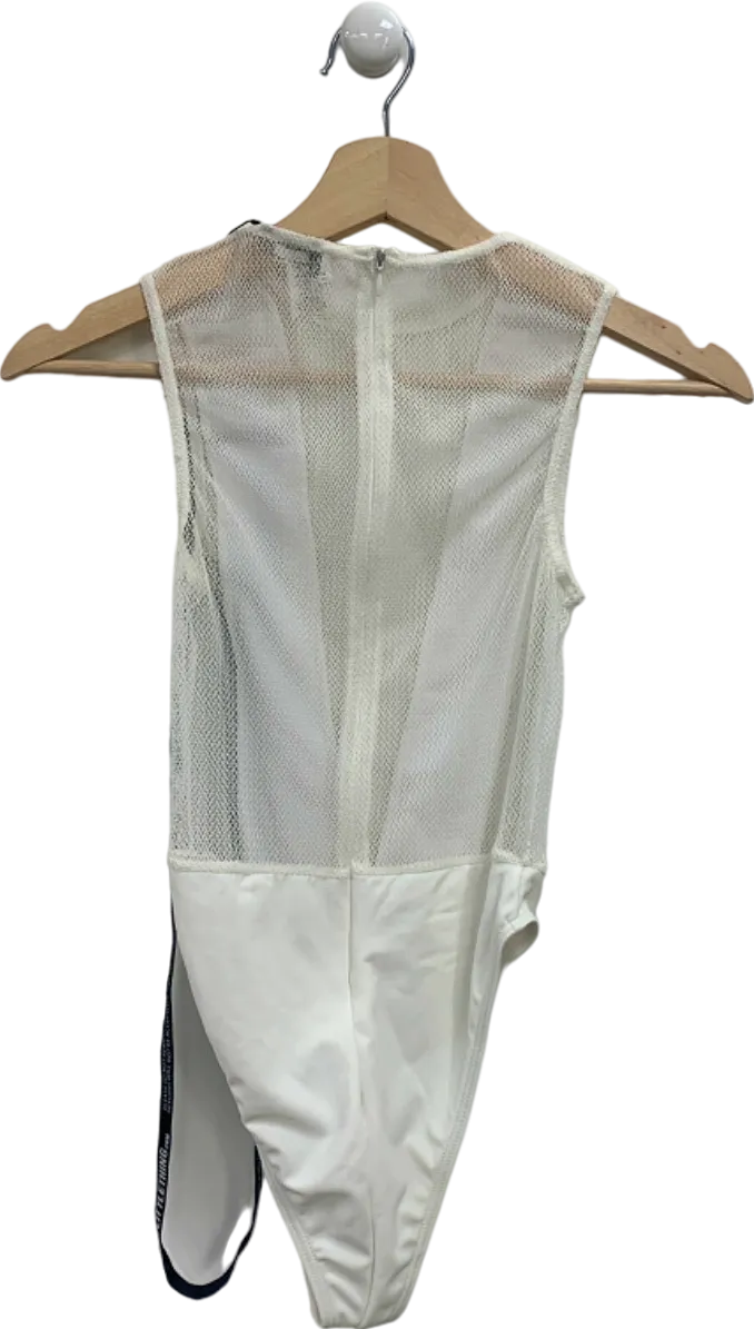 Pretty Little Thing White Mesh Panel Bodysuit UK 10