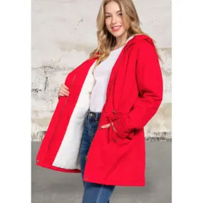 Red Fleece Lined Fur Hoodie  Jacket